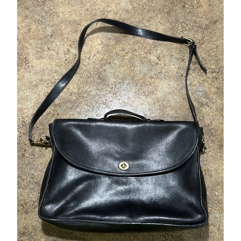 Vintage COACH Black Leather Briefcase Leather Bag Metropolitan Beekman 1014-215